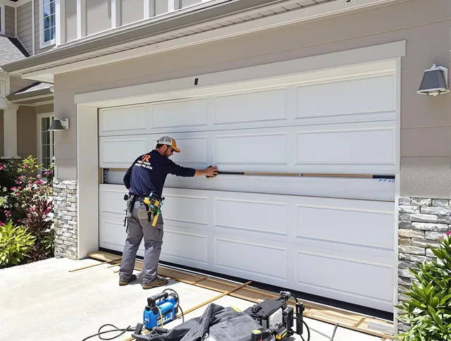 Rocky River Garage Door Repair team performing complete garage door replacement at Rocky River residence