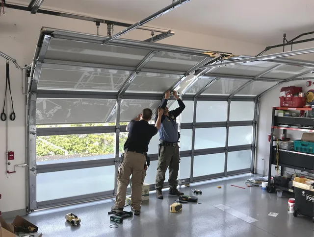 Rocky River Garage Door Repair expert performing precise panel replacement on Rocky River garage door